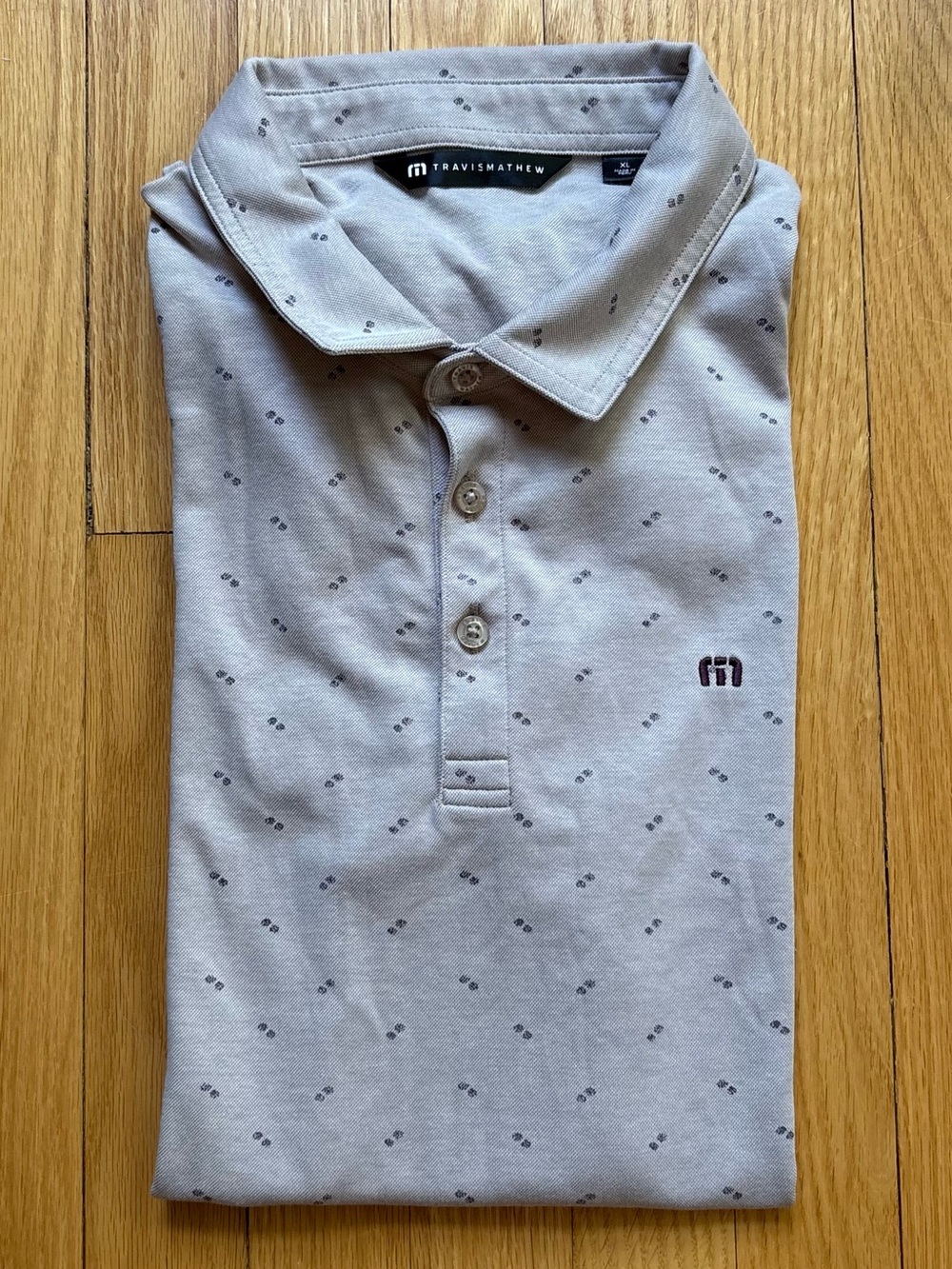 Travis Mathew Men’s Short Sleeve Canyon Hike Dot Print Polo Shirt XL Tan